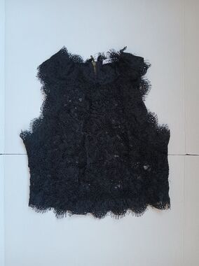 Zara Black Lace High-Neck Sleeveless Camisole With Gold Zipper Full Back Size M